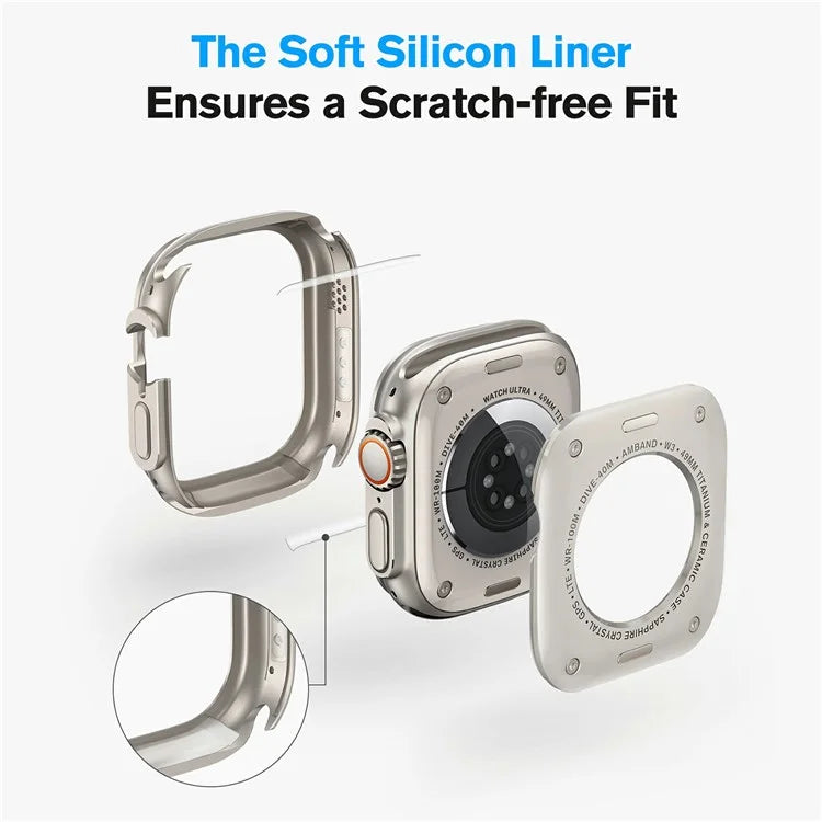 AMBAND W1 For Apple Watch Ultra 49mm Metal Watch Cover Protective Case with Tempered Glass Screen Film