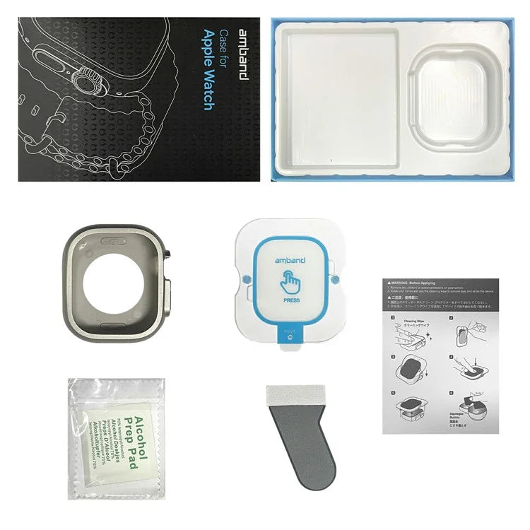 AMBAND W1 For Apple Watch Ultra 49mm Metal Watch Cover Protective Case with Tempered Glass Screen Film