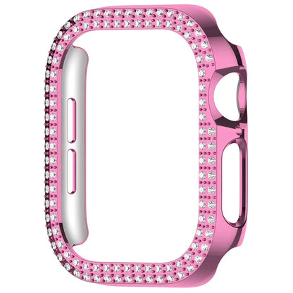 For Apple Watch Series 10 42mm Double Row Rhinestone Decor Hollow-Out Cover PC Watch Frame Case