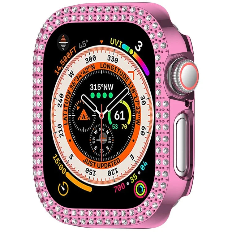 For Apple Watch Series 10 42mm Double Row Rhinestone Decor Hollow-Out Cover PC Watch Frame Case