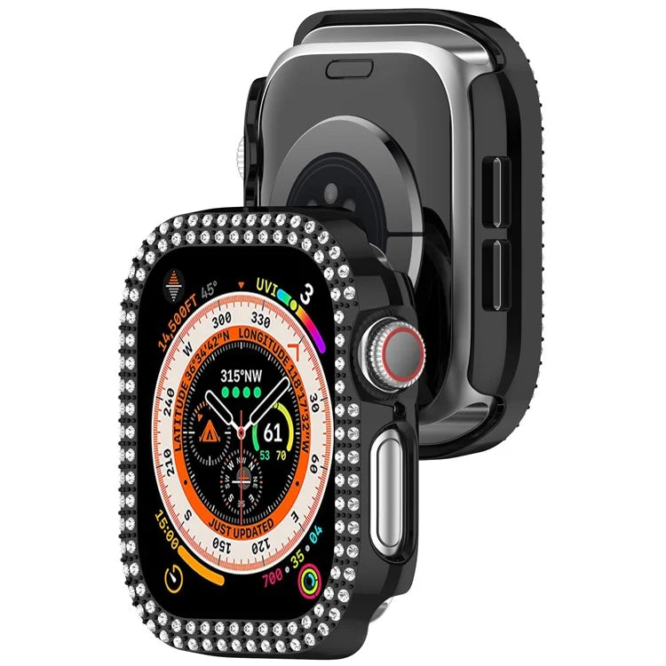 For Apple Watch Series 10 42mm Double Row Rhinestone Decor Hollow-Out Cover PC Watch Frame Case