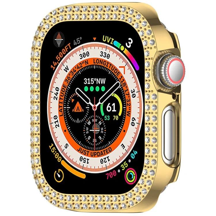 For Apple Watch Series 10 42mm Double Row Rhinestone Decor Hollow-Out Cover PC Watch Frame Case