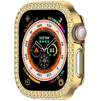 For Apple Watch Series 10 42mm Double Row Rhinestone Decor Hollow-Out Cover PC Watch Frame Case
