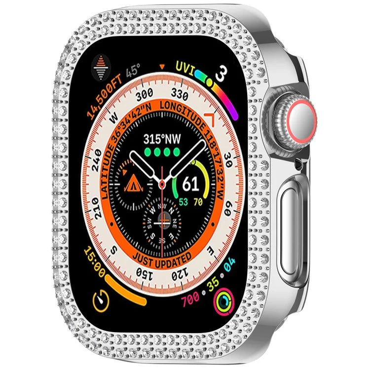 For Apple Watch Series 10 42mm Double Row Rhinestone Decor Hollow-Out Cover PC Watch Frame Case