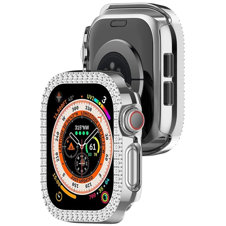 For Apple Watch Series 10 42mm Double Row Rhinestone Decor Hollow-Out Cover PC Watch Frame Case