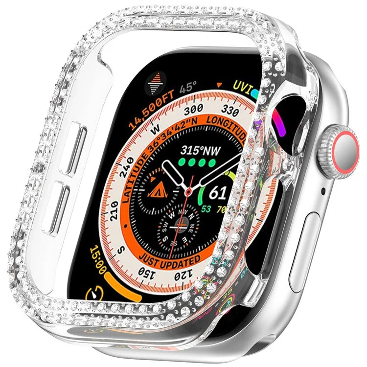 For Apple Watch Series 10 42mm Double Row Rhinestone Decor Hollow-Out Cover PC Watch Frame Case