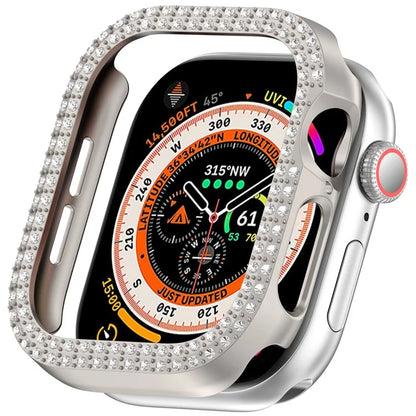 For Apple Watch Series 10 42mm Double Row Rhinestone Decor Hollow-Out Cover PC Watch Frame Case