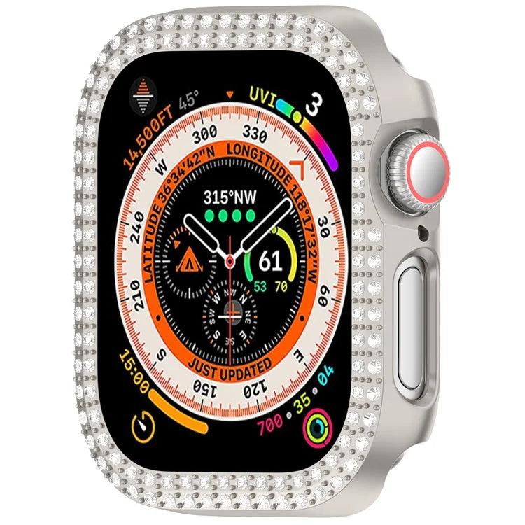 For Apple Watch Series 10 42mm Double Row Rhinestone Decor Hollow-Out Cover PC Watch Frame Case