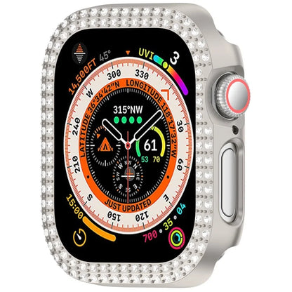 For Apple Watch Series 10 42mm Double Row Rhinestone Decor Hollow-Out Cover PC Watch Frame Case