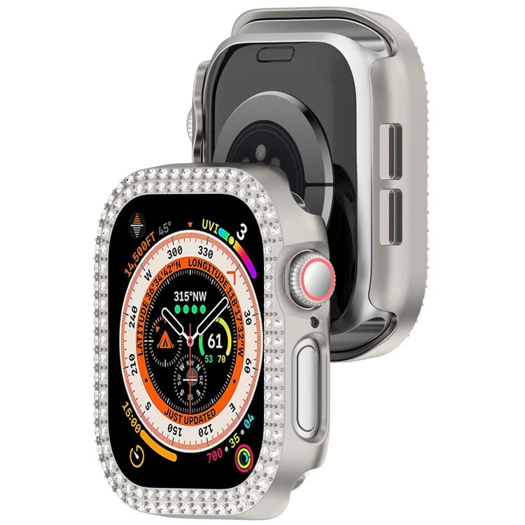 For Apple Watch Series 10 42mm Double Row Rhinestone Decor Hollow-Out Cover PC Watch Frame Case
