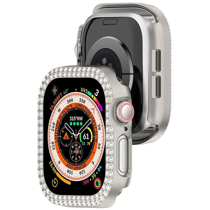 For Apple Watch Series 10 42mm Double Row Rhinestone Decor Hollow-Out Cover PC Watch Frame Case
