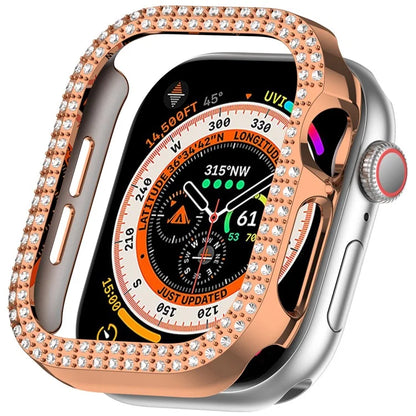 For Apple Watch Series 10 46mm Double Row Rhinestone Decor Hollow-Out Cover PC Watch Frame Case