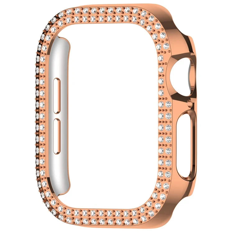 For Apple Watch Series 10 46mm Double Row Rhinestone Decor Hollow-Out Cover PC Watch Frame Case