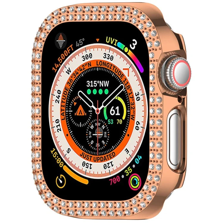For Apple Watch Series 10 46mm Double Row Rhinestone Decor Hollow-Out Cover PC Watch Frame Case