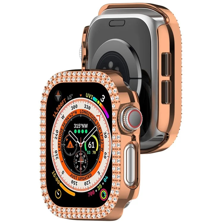 For Apple Watch Series 10 46mm Double Row Rhinestone Decor Hollow-Out Cover PC Watch Frame Case