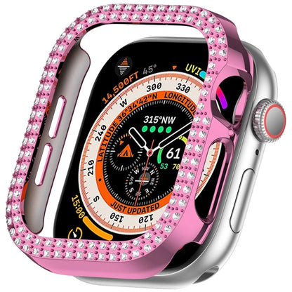 For Apple Watch Series 10 46mm Double Row Rhinestone Decor Hollow-Out Cover PC Watch Frame Case