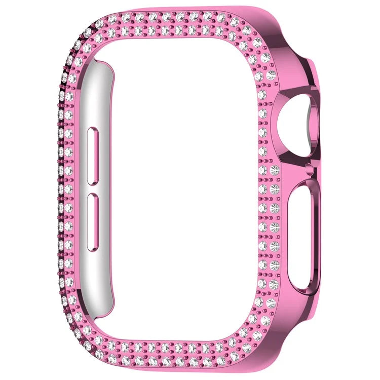 For Apple Watch Series 10 46mm Double Row Rhinestone Decor Hollow-Out Cover PC Watch Frame Case