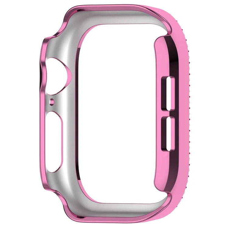 For Apple Watch Series 10 46mm Double Row Rhinestone Decor Hollow-Out Cover PC Watch Frame Case