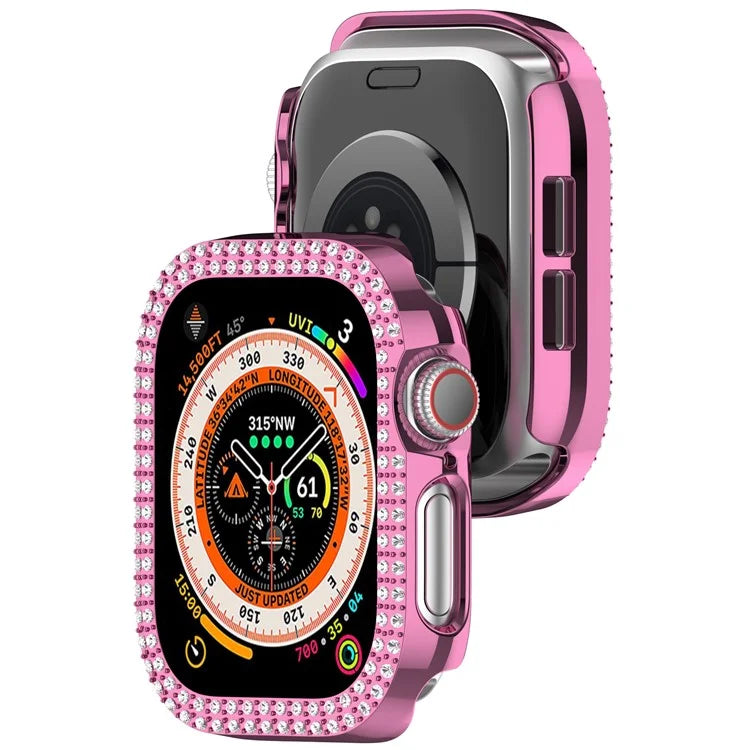 For Apple Watch Series 10 46mm Double Row Rhinestone Decor Hollow-Out Cover PC Watch Frame Case