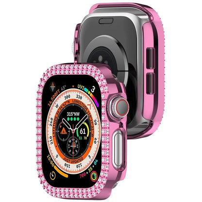 For Apple Watch Series 10 46mm Double Row Rhinestone Decor Hollow-Out Cover PC Watch Frame Case