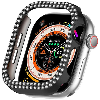 For Apple Watch Series 10 46mm Double Row Rhinestone Decor Hollow-Out Cover PC Watch Frame Case