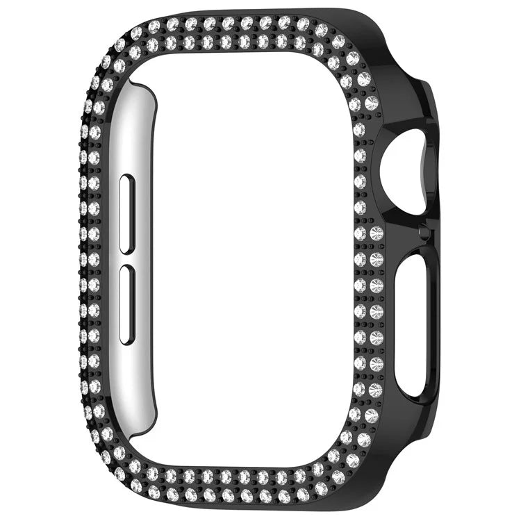 For Apple Watch Series 10 46mm Double Row Rhinestone Decor Hollow-Out Cover PC Watch Frame Case