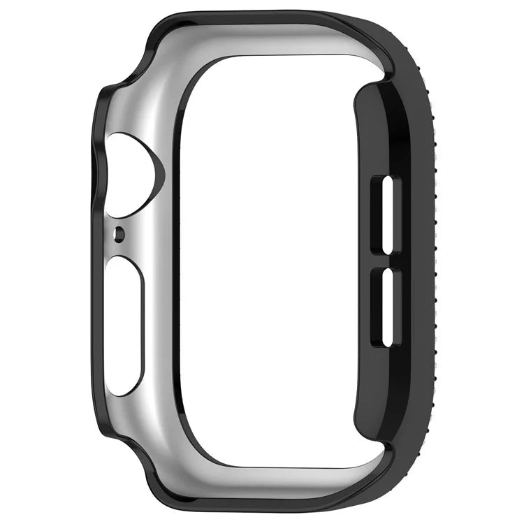 For Apple Watch Series 10 46mm Double Row Rhinestone Decor Hollow-Out Cover PC Watch Frame Case