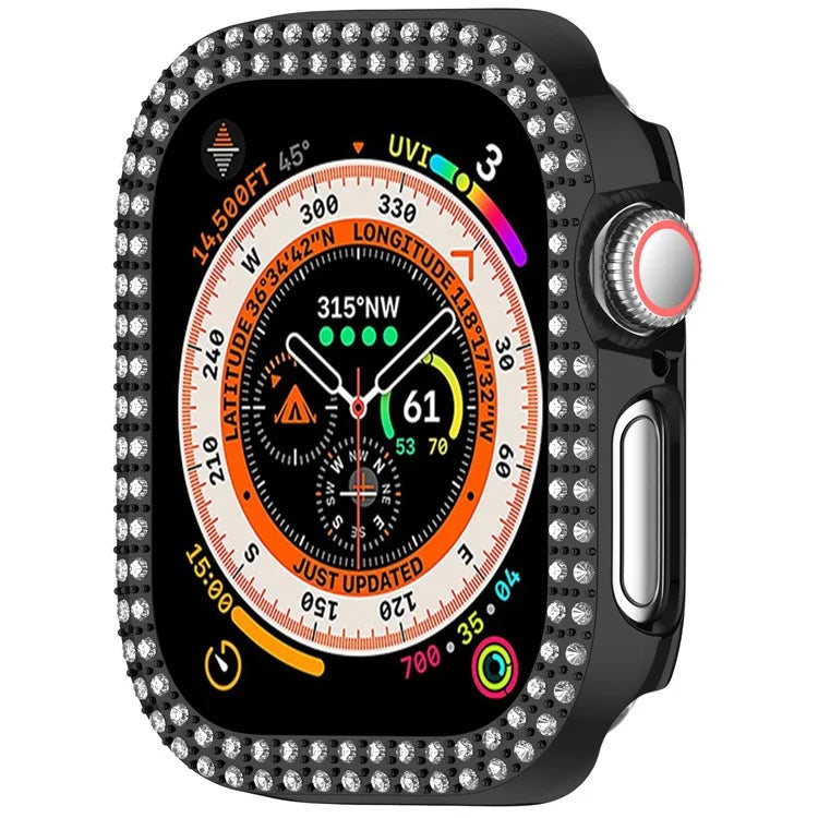 For Apple Watch Series 10 46mm Double Row Rhinestone Decor Hollow-Out Cover PC Watch Frame Case