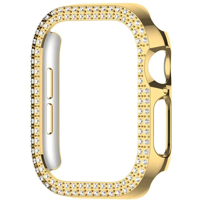 For Apple Watch Series 10 46mm Double Row Rhinestone Decor Hollow-Out Cover PC Watch Frame Case