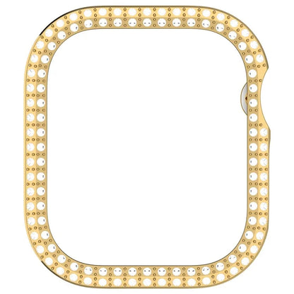 For Apple Watch Series 10 46mm Double Row Rhinestone Decor Hollow-Out Cover PC Watch Frame Case