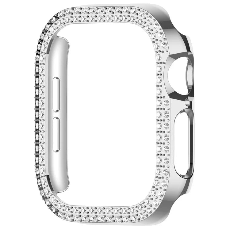 For Apple Watch Series 10 46mm Double Row Rhinestone Decor Hollow-Out Cover PC Watch Frame Case