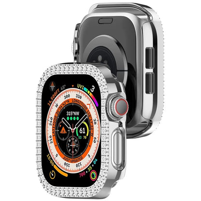 For Apple Watch Series 10 46mm Double Row Rhinestone Decor Hollow-Out Cover PC Watch Frame Case