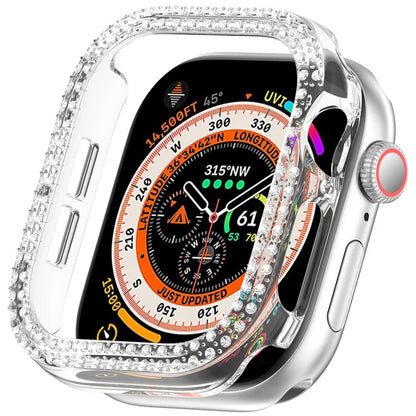 For Apple Watch Series 10 46mm Double Row Rhinestone Decor Hollow-Out Cover PC Watch Frame Case