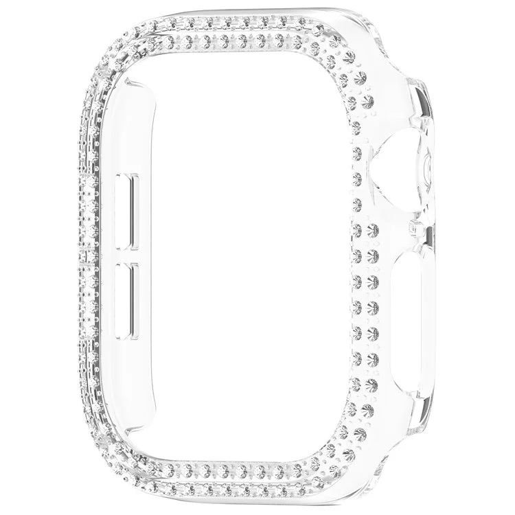 For Apple Watch Series 10 46mm Double Row Rhinestone Decor Hollow-Out Cover PC Watch Frame Case