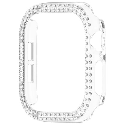 For Apple Watch Series 10 46mm Double Row Rhinestone Decor Hollow-Out Cover PC Watch Frame Case