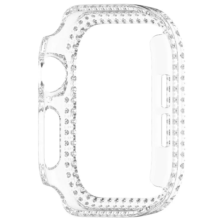 For Apple Watch Series 10 46mm Double Row Rhinestone Decor Hollow-Out Cover PC Watch Frame Case