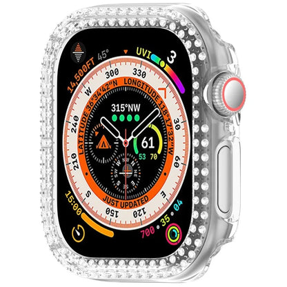For Apple Watch Series 10 46mm Double Row Rhinestone Decor Hollow-Out Cover PC Watch Frame Case