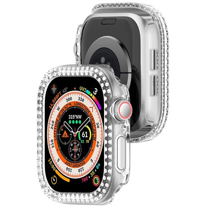 For Apple Watch Series 10 46mm Double Row Rhinestone Decor Hollow-Out Cover PC Watch Frame Case