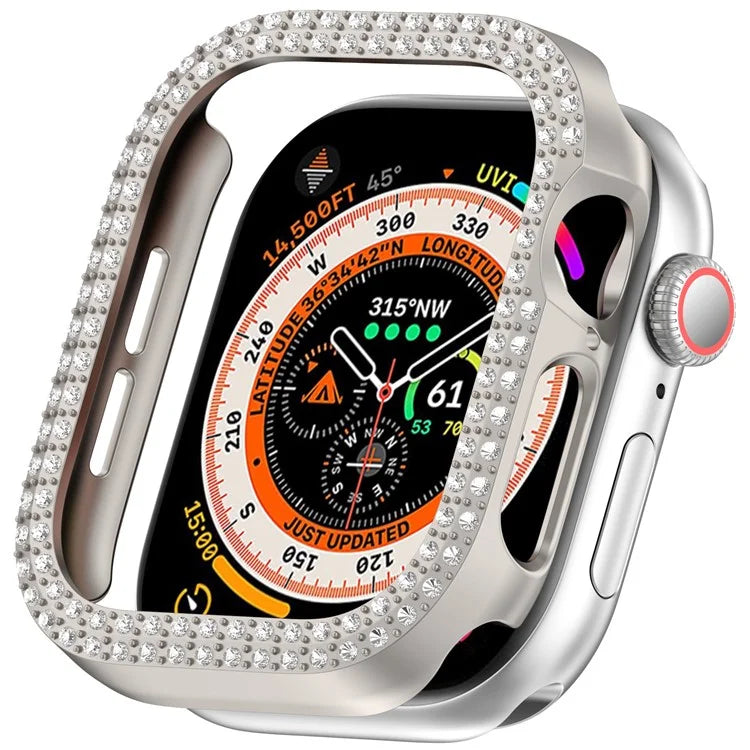 For Apple Watch Series 10 46mm Double Row Rhinestone Decor Hollow-Out Cover PC Watch Frame Case