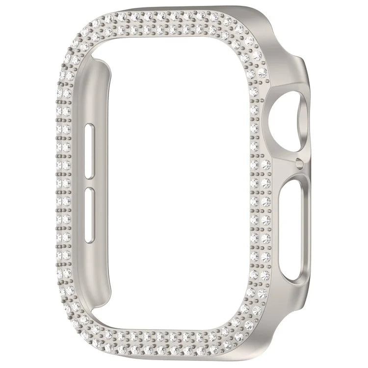 For Apple Watch Series 10 46mm Double Row Rhinestone Decor Hollow-Out Cover PC Watch Frame Case