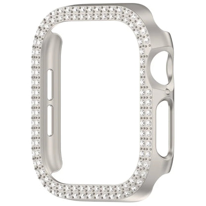 For Apple Watch Series 10 46mm Double Row Rhinestone Decor Hollow-Out Cover PC Watch Frame Case