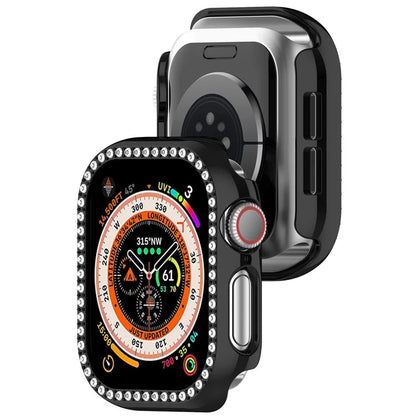 For Apple Watch Series 10 42mm Single Row Rhinestone Decor Hollow-Out Cover PC Watch Frame Case