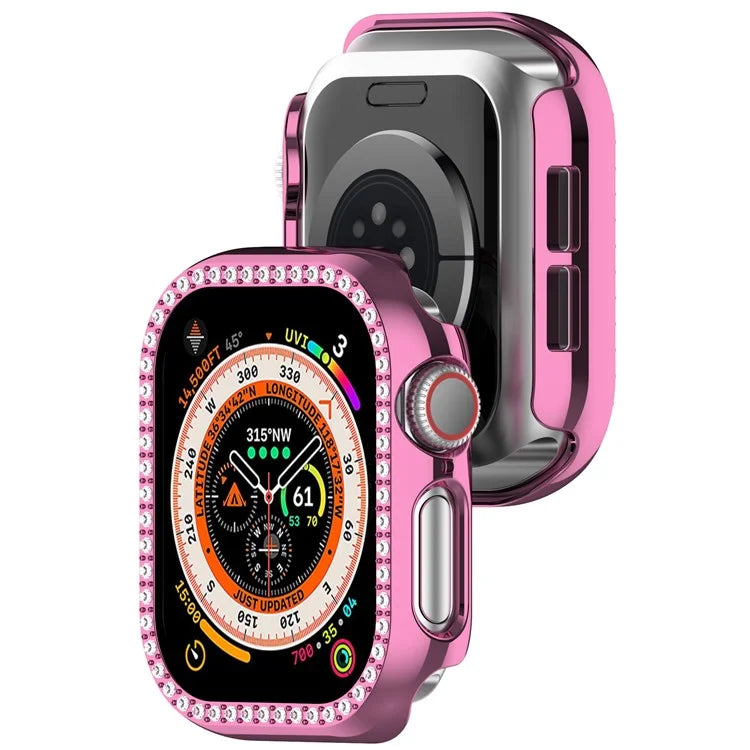 For Apple Watch Series 10 42mm Single Row Rhinestone Decor Hollow-Out Cover PC Watch Frame Case