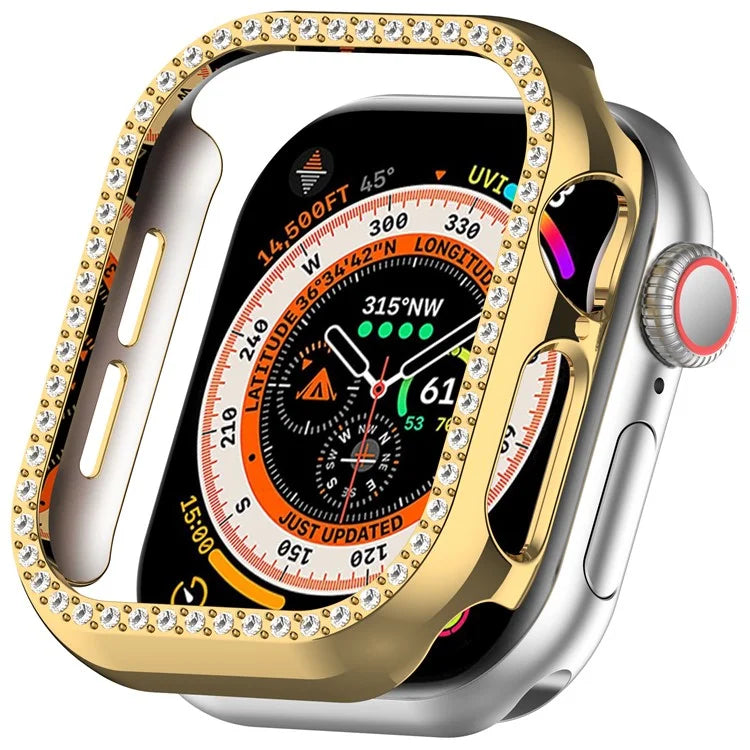 For Apple Watch Series 10 42mm Single Row Rhinestone Decor Hollow-Out Cover PC Watch Frame Case
