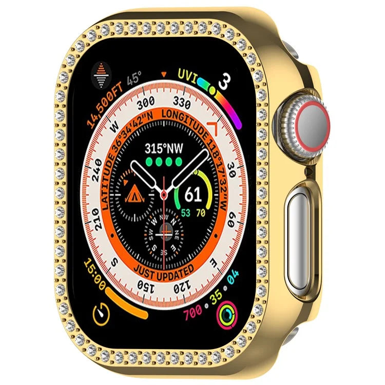 For Apple Watch Series 10 42mm Single Row Rhinestone Decor Hollow-Out Cover PC Watch Frame Case