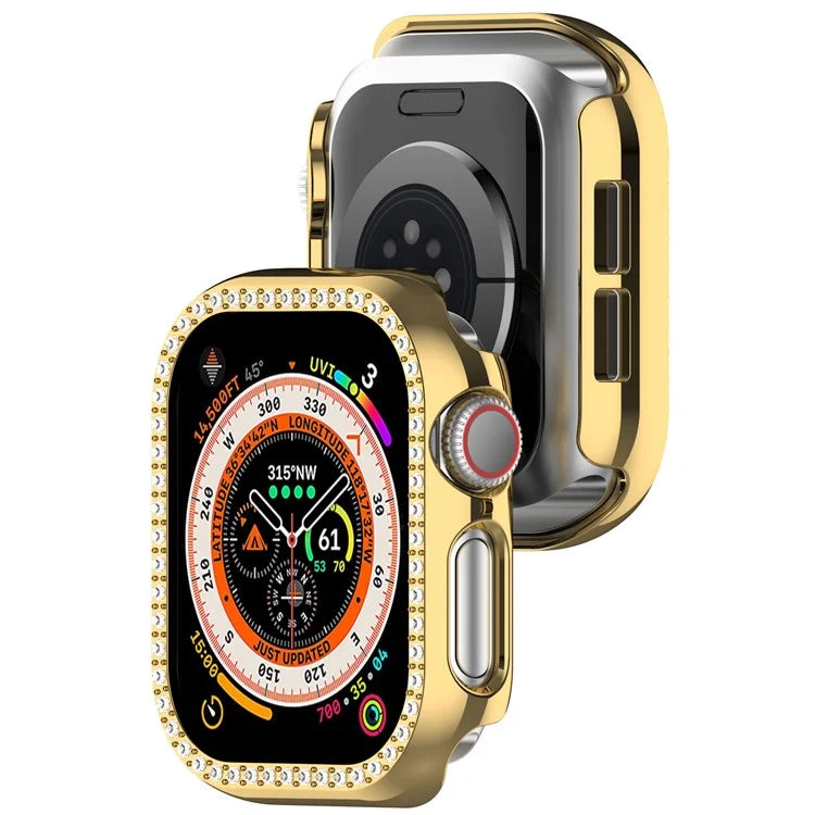 For Apple Watch Series 10 42mm Single Row Rhinestone Decor Hollow-Out Cover PC Watch Frame Case