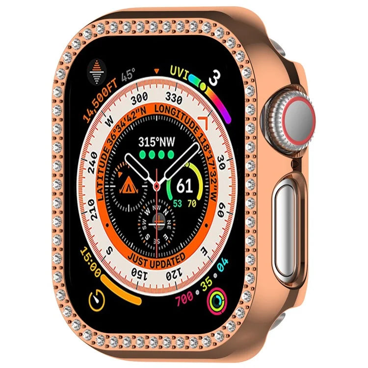 For Apple Watch Series 10 42mm Single Row Rhinestone Decor Hollow-Out Cover PC Watch Frame Case