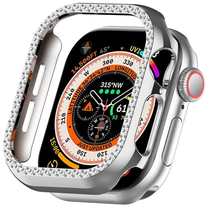 For Apple Watch Series 10 42mm Single Row Rhinestone Decor Hollow-Out Cover PC Watch Frame Case