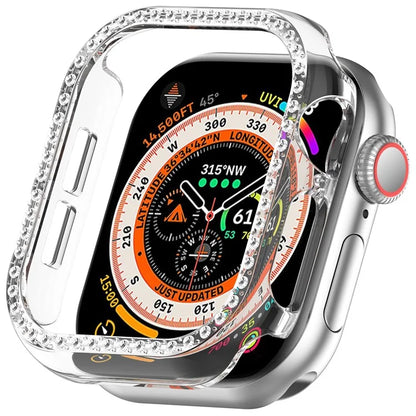 For Apple Watch Series 10 42mm Single Row Rhinestone Decor Hollow-Out Cover PC Watch Frame Case