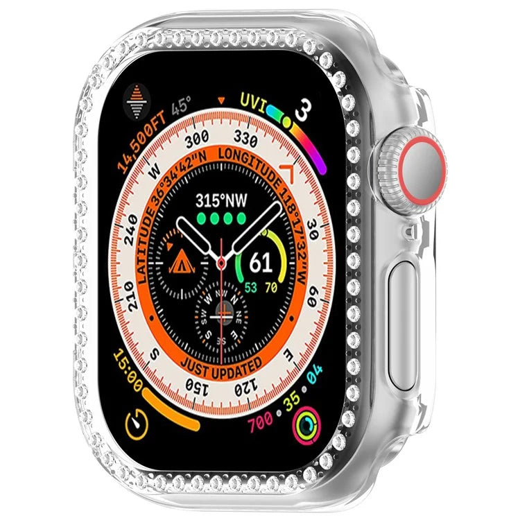 For Apple Watch Series 10 42mm Single Row Rhinestone Decor Hollow-Out Cover PC Watch Frame Case